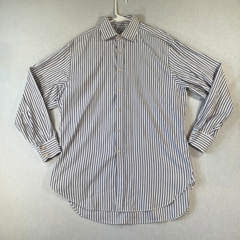 Charles Tyrwhitt Mens 16.5 34 Striped Dress Shirt Navy Purple White Long Sleeve
